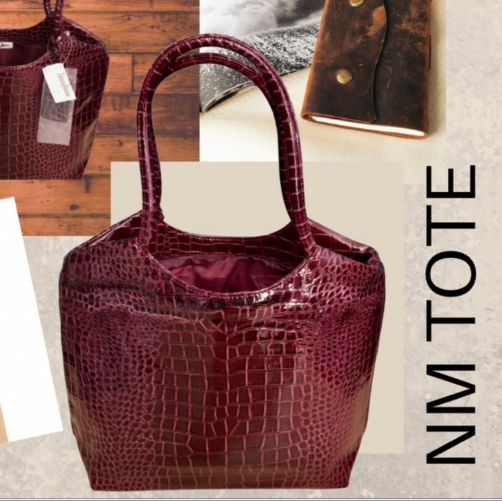 Neiman Marcus Tote/Purse Burgundy Faux Leather 16 x 12, NWOT